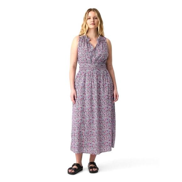 GAP Splitneck Maxi Dress Sleeveless Ditsy Floral Print Ruffle Trim Smocked XL - Picture 1 of 11